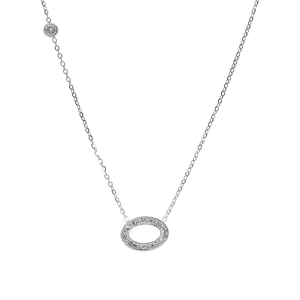 COLLIER ACIER OVALE CONTOUR RÉSINE ET STRASS ET 1 OXYDE BLANC 42+5CM