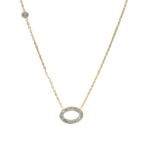 COLLIER ACIER PVD DORÉ OVALE CONTOUR RÉSINE ET STRASS ET 1 OXYDE BLANC 42+5CM