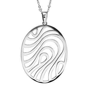 COLLIER ACIER CHAINE AVEC BOULES PENDENTIF OVALE 42+4CM