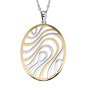 COLLIER ACIER ET BICOLORE PVD DORÉ CHAINE AVEC BOULES PENDENTIF OVALE 42+4CM