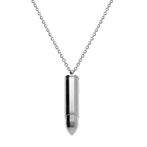COLLIER ACIER PENDENTIF BALLE DE FUSIL PORTE POUDRE 10 x 42mm  55+5CM