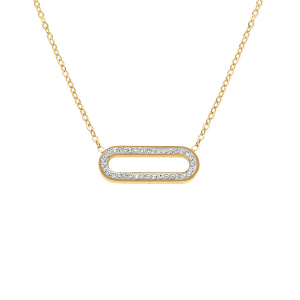 COLLIER ACIER DORÉ RECTANGLE BORD ARRONDI ET STRASS 40+5CM