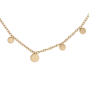 COLLIER ACIER PVD DORÉ PAMPILLES PASTILLES LISSES 39+4CM