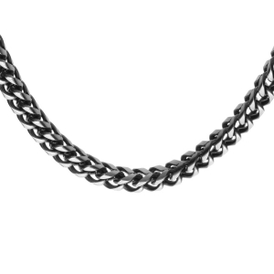 CHAINE ACIER MAT ET PVD NOIR MAILLE FRANCO CARRÉE 55.5CM