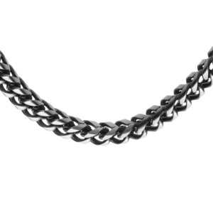 CHAINE ACIER MAT ET PVD NOIR MAILLE FRANCO CARRÉE 55.5CM