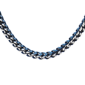 CHAINE ACIER MAT ET PVD BLEU SUR LES COTÉS MAILLE FRANCO CARRÉE 55.5CM