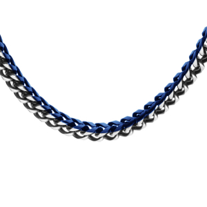 CHAINE ACIER MAT ET PVD BLEU SUR LES COTÉS MAILLE FRANCO CARRÉE 55.5CM