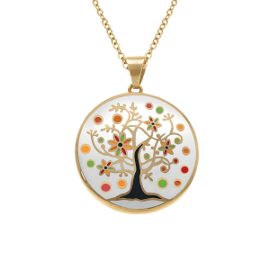 COLLIER ACIER DORÉ JAUNE STELLA MIA ARBRE DE VIE RÉSINE 45+10CM