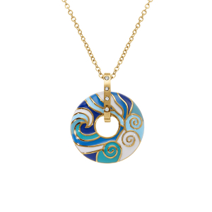 COLLIER ACIER DORÉ STELLA MIA ANNEAU RÉSINE BLEU  45+10CM