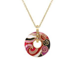 COLLIER ACIER DORÉ STELLA MIA ANNEAU RÉSINE ROUGE  45+10CM