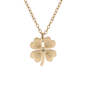 COLLIER ACIER PVD DORÉ TREFLE AVEC 1 OXYDE BLANC 39+4CM