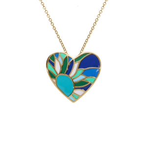 COLLIER ACIER DORÉ STELLA MIA COEUR RÉSINE BLEU VERT  45+10CM