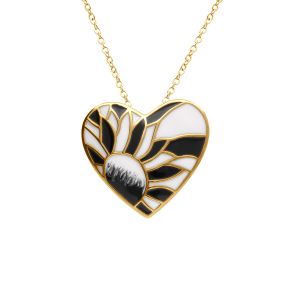 COLLIER ACIER DORÉ STELLA MIA COEUR RÉSINE BLANC ET NOIR  45+10CM
