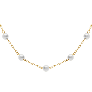 COLLIER ACIER PVD DORÉ PERLE BLANCHE IMITATION 39+4CM