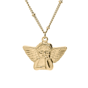 COLLIER ACIER ET PVD DORÉ PENDENTIF ANGELOT 40+5CM