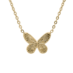 COLLIER ACIER ET PVD JAUNE PENDENTIF PAPILLON 40+5CM