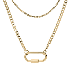COLLIER ACIER ET PVD JAUNE DOUBLE RANG AVEC MOUSQUETON VISSÉ 39+5CM