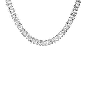 COLLIER ACIER OXYDES BLANCS SERTIS DOUBLE FERMOIR 44CM RÉGLABLE 40CM