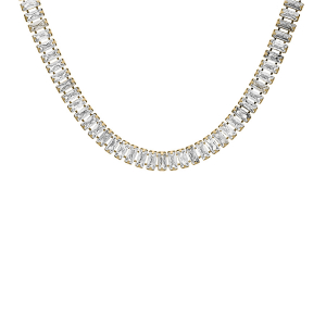 COLLIER ACIER ET PVD DORÉ  OXYDES BLANCS SERTIS DOUBLE FERMOIR 44CM RÉGLABLE 40CM