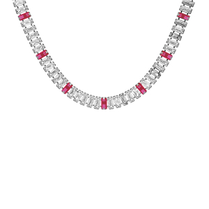 COLLIER ACIER OXYDES BLANCS ET ROUGE SERTIS DOUBLE FERMOIR 44CM RÉGLABLE 40CM