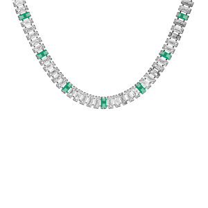 COLLIER ACIER OXYDES BLANCS ET VERTS SERTIS DOUBLE FERMOIR 44CM RÉGLABLE 40CM