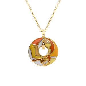 COLLIER ACIER DORÉ STELLA MIA ANNEAU RÉSINE ORANGÉ  45+10CM