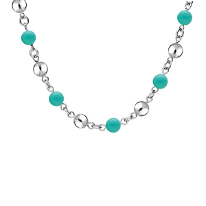 COLLIER ACIER MARSEILLAIS BOULES JADE BLEU VÉRITABLE 40+5CM