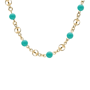 COLLIER ACIER ET PVD JAUNE MARSEILLAIS BOULES JADE BLEU VÉRITABLE  40+5CM