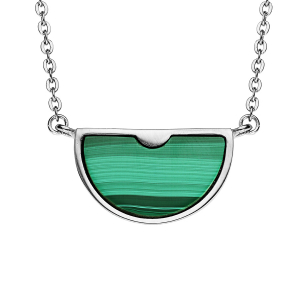 COLLIER ACIER PIERRE MALACHITE VERITABLE 38+7CM