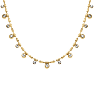 COLLIER ACIER DORÉ OXYDES BLANCS SERTIS CLOS  40+5CM
