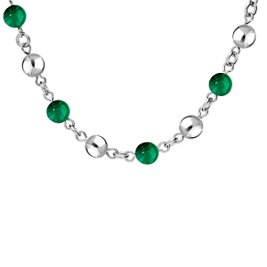 COLLIER ACIER MARSEILLAIS BOULES AGATE VERTE VÉRITABLE  40+5CM