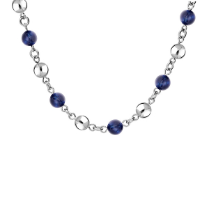 COLLIER ACIER MARSEILLAIS BOULES OEIL DE TIGRE BLEU VÉRITABLE 40+5CM