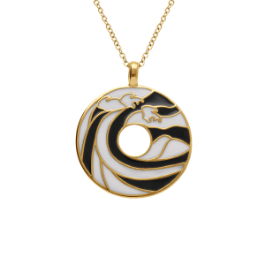COLLIER ACIER DORÉ STELLA MIA ANNEAU RÉSINE NOIRE ET BLANCHE  45+10CM