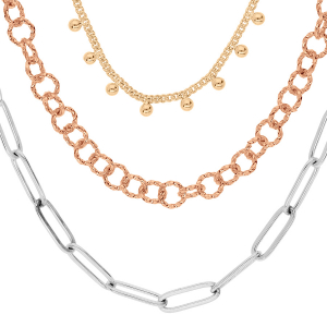 COLLIER ACIER ET DORURE 3 RANGS 3 TONS 41/45/50CM