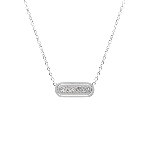 COLLIER ACIER MOTIF RECTANGLE AVEC STRASS 40+5CM