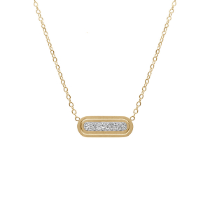 COLLIER  ACIER DORÉ MOTIF RECTANGLE AVEC STRASS  40+5CM