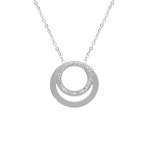 COLLIER ACIER 2 ANNEAUX ET STRASS 40+5CM