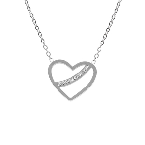 COLLIER ACIER COEUR BARETTE STRASS 40+5CM