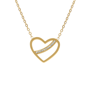 COLLIER ACIER DORÉ JAUNBE COEUR BARETTE STRASS 40+5CM