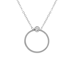 COLLIER ACIER ANNEAU ÉVIDÉ ET STRASS 40+5CM