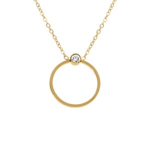 COLLIER ACIER DORÉ ANNEAU ÉVIDÉ ET STRASS 40+5CM