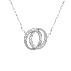 COLLIER ACIER DOUBLE ANNEAUX  ET STRASS 40+5CM