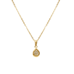 COLLIER ACIER PENDENTIF GOUTTE OXYDES BLANCS SERTIS 42+5CM