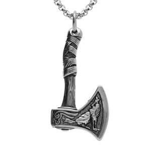 COLLIER ACIER  PENDENTIF HACHE 55CM