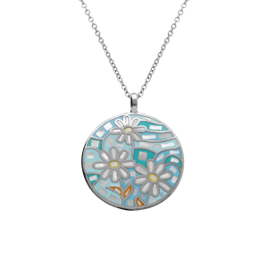 COLLIER ACIER STELLA MIA  ROND FLEUR RÉSINE ET NACRE  45+10CM