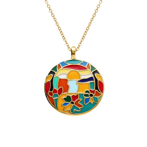 COLLIER ACIER DORÉ JAUNE STELLA MIA  ROND RÉSINE MULTI COULEUR  45+10CM