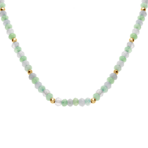 COLLIER AMAZONITE ET AVENTURINE VÉRITABLE ET BOULES ACIER DORÉ 38+5CM
