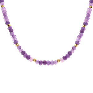 COLLIER AMETHYSTE VÉRITABLE ET BOULES ACIER DORÉ  38+5CM