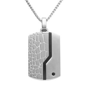 COLLIER ACIER PENDENTIF RECTANGULAIRE 30 X 18MM  PANS ARRONDI  50+5CM