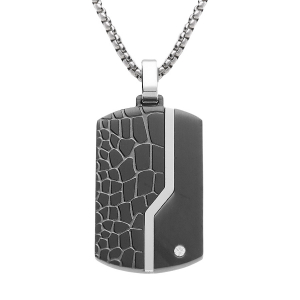 COLLIER ACIER PENDENTIF RECTANGULAIRE PVD NOIR 30 X 18MM  PANS ARRONDI  50+5CM